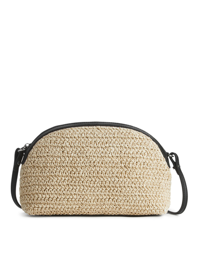 Half-Moon Straw Crossbody Bag - Beige
