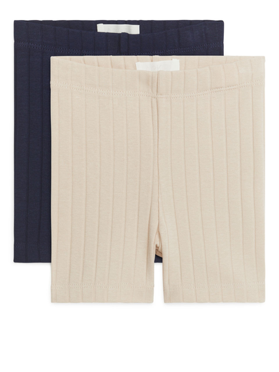 Ribbed Jersey Bicycle Shorts, Set of 2 - Beige