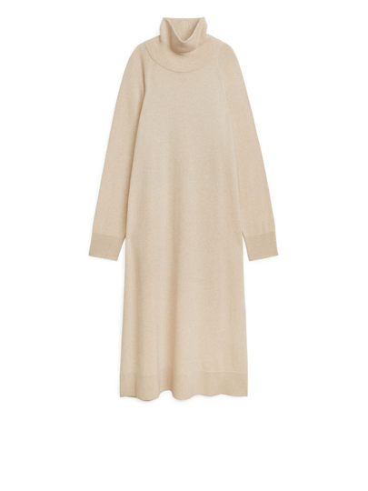 Cashmere Roll-Neck Dress - Beige