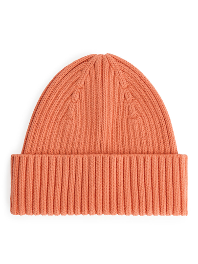 Rib Knit Beanie - Orange