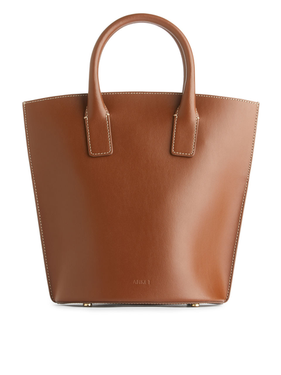 Leather Bucket Bag - Beige