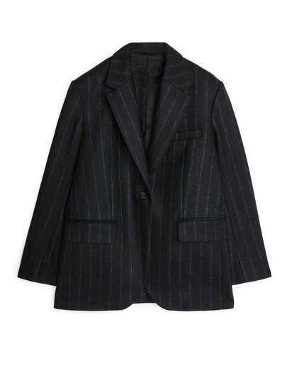 Pinstripe Melton Wool Blazer - Blue