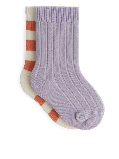 Ribbed Baby Socks, 2 Pairs - Purple