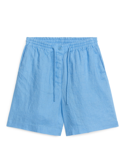 Linen Drawstring Shorts - Blue