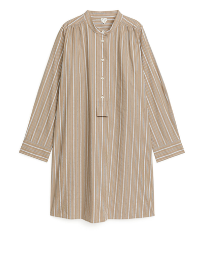 Pop-Over Shirt Dress - Beige