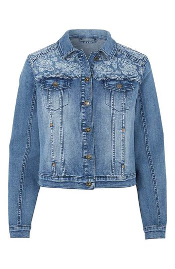 Cellbes Jeansjacka med mönstrat ok Blå denim