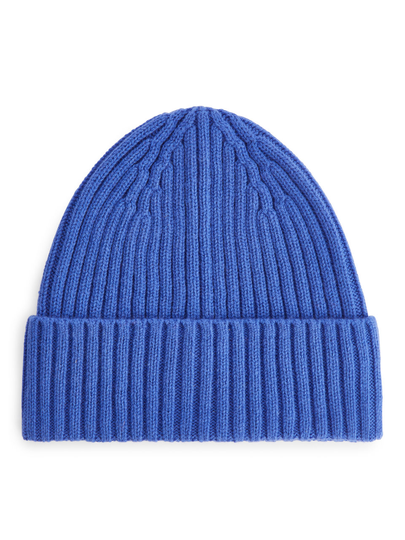 Ribbed Ultra-Fine Merino Beanie - Blue