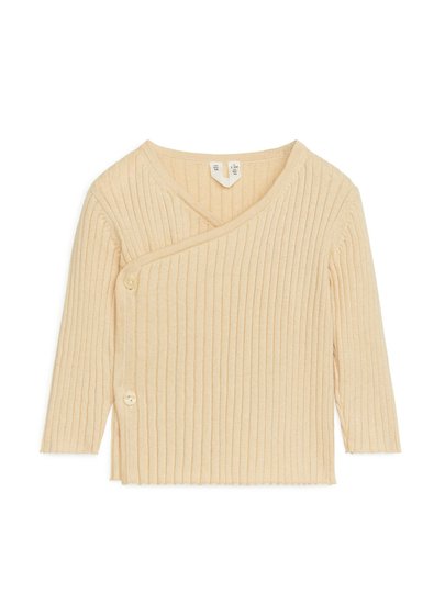 Cotton Wool Wrap Cardigan - Beige