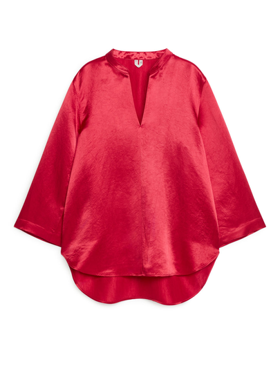 Relaxed Satin Blouse - Red