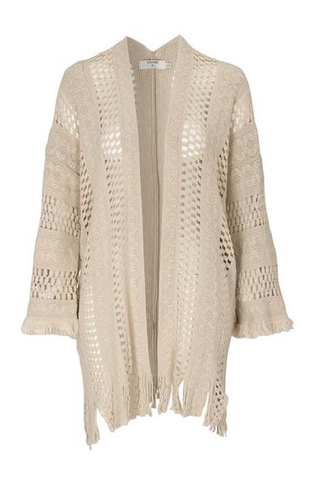 Cream Stickad cardigan med hålmönster Hava Beigemelange