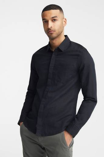 Calvin Klein Skjorta Cotton Linen Chest Pocket Shirt Svart