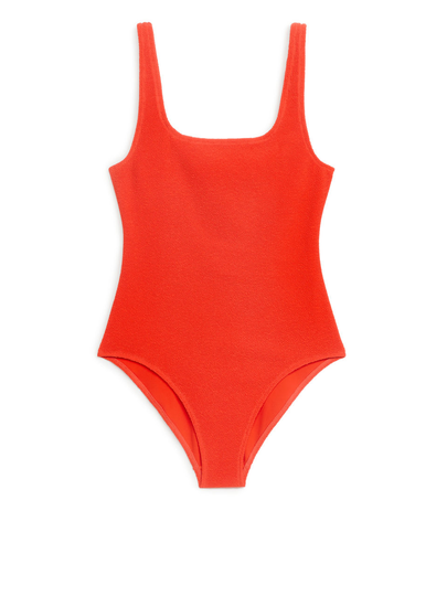 Crinkle Square Neck Swimsuit - Orange