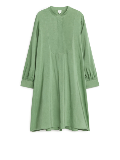 Linen Blend Tunic Dress - Green