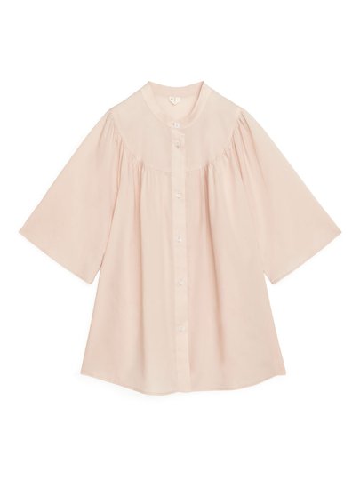 Gathered Lyocell Blouse - Beige