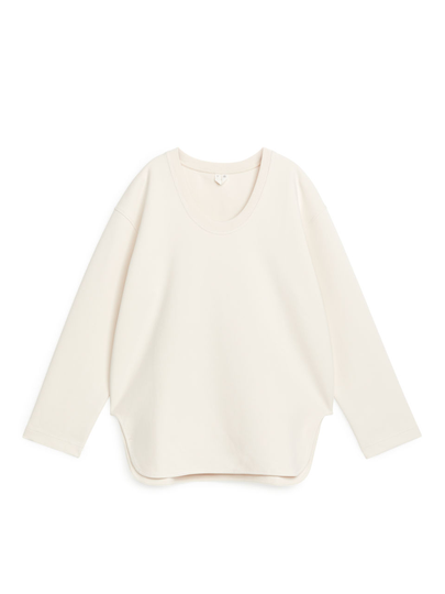 Scooped Neck Sweatshirt - Beige