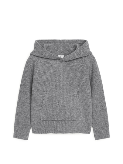 Knitted Wool Hoodie - Grey