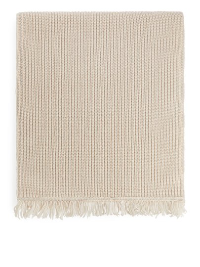 Knitted Wool Blend Scarf - Beige