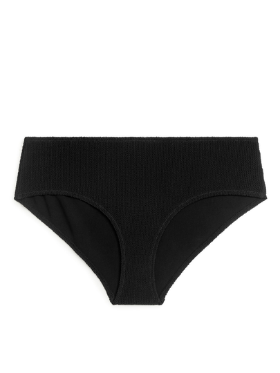 Crinkle Low Waist Bikini Briefs - Black