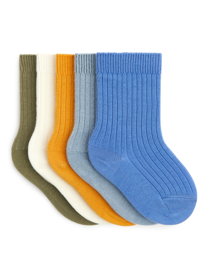 Rib Knit Baby Socks, 5 Pairs - Blue