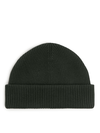 Short Ribbed Cotton Beanie - Green
