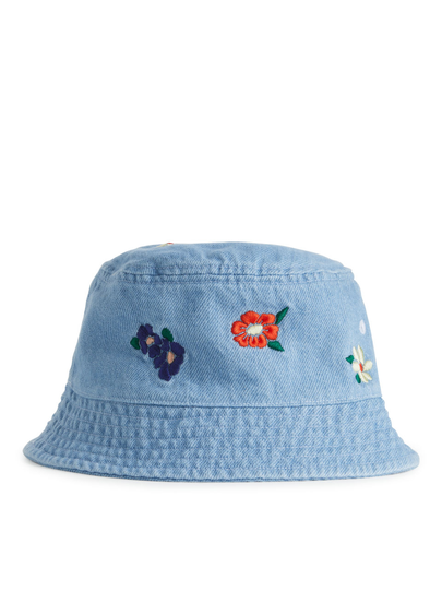 Embroidered Denim Bucket Hat - Blue