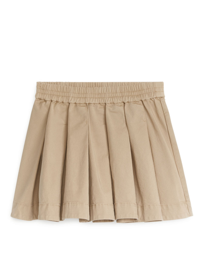 Pleated Mini Skirt - Beige