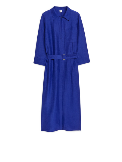 Belted Tunic Dress - Blue