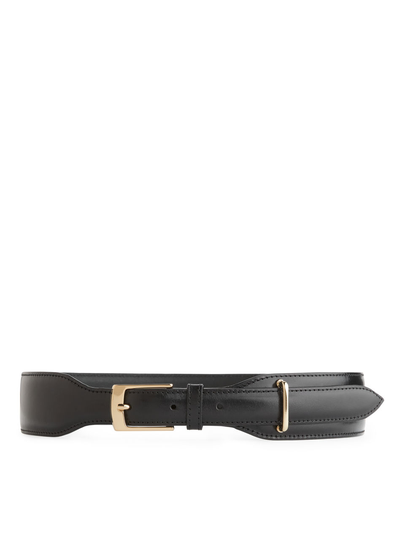 High Waist Leather Belt - Black