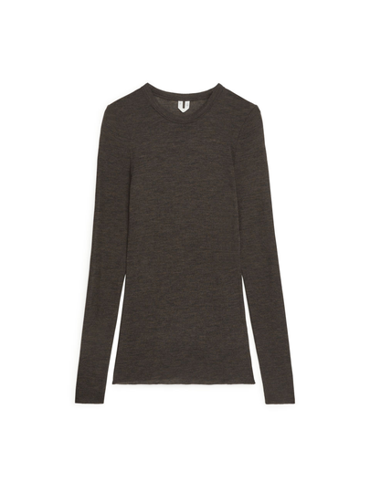 Long-Sleeved Merino Top - Brown