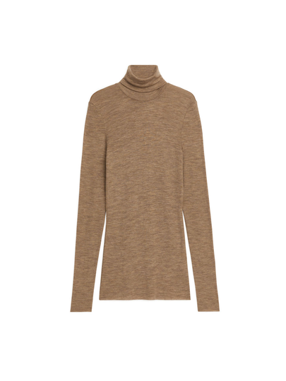 Sheer Merino Wool Roll-Neck - Brown
