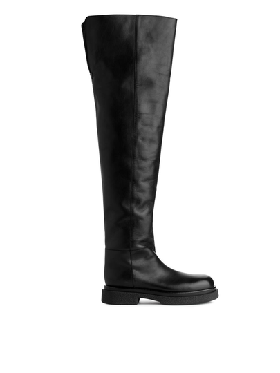 Leather Over-the-Knee Boots - Black