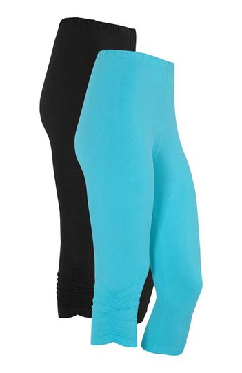 Cellbes Caprileggings med resårdetalj 2-Pack Turkos Svart