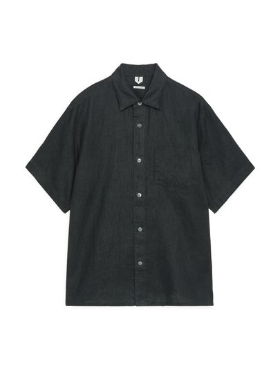 Short-Sleeved Linen Shirt - Black