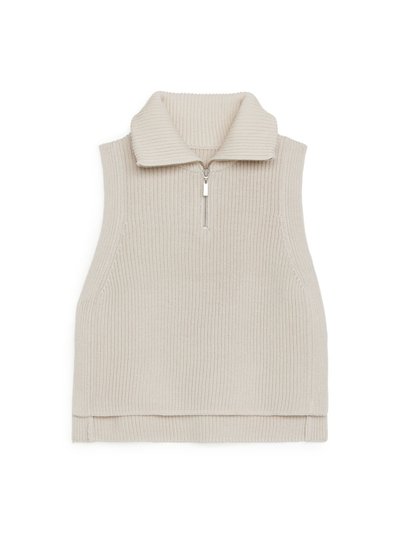 Half-Zip Wool Blend Bib - Beige