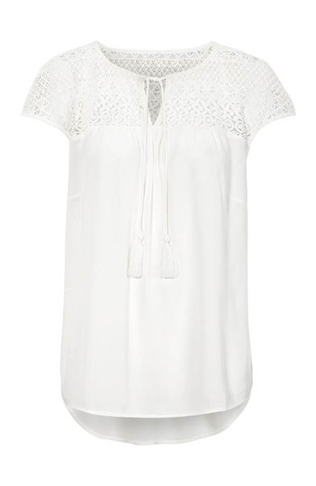 Cellbes Holkärmsblus med spets Offwhite