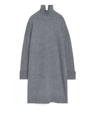 High-Neck Knitted Dress - Grey
