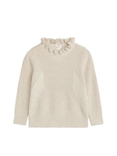 Cotton Cashmere Frill Jumper - Beige