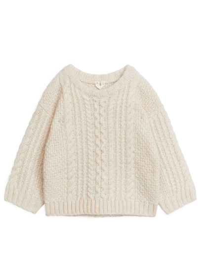 Cable-Knit Wool Blend Jumper - Beige
