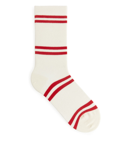 Striped Cotton Socks - Red