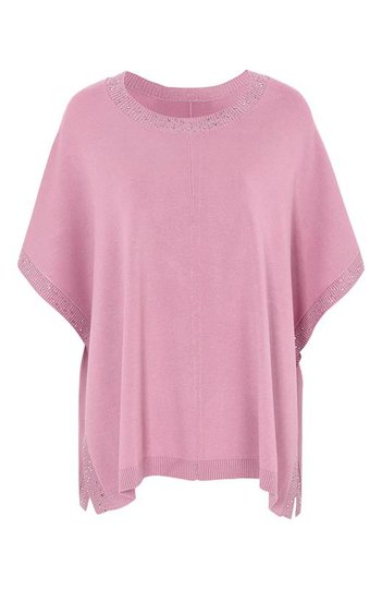 Cellbes stickad poncho med glitter Rosa