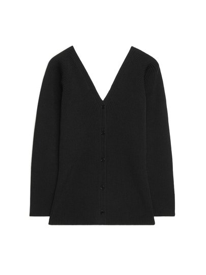 Deep V-Neck Cardigan - Black