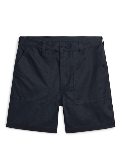Cotton-Linen Utility Shorts - Blue