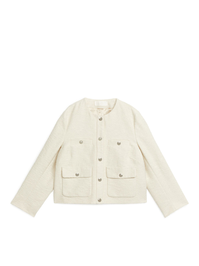Cropped Bouclé Jacket - White