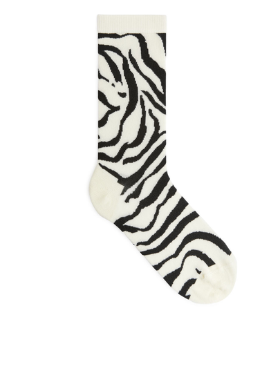Jacquard Knit Socks - White