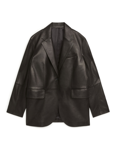 Oversized Leather Blazer - Black