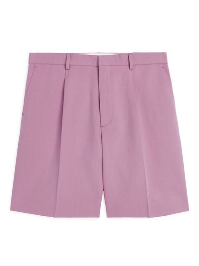 Pleated Linen Shorts - Pink