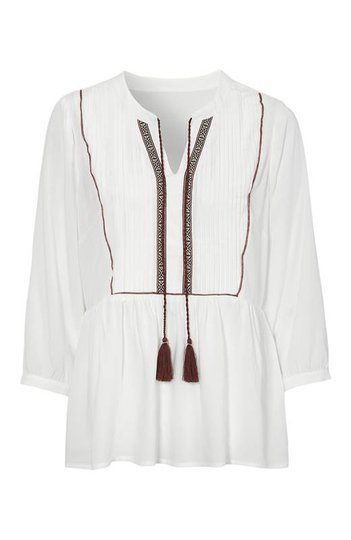 Cellbes Blus med stråveck och mönstrade band Offwhite
