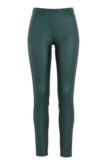 Cellbes Stretchiga treggings med vaxad yta Mörkgrön