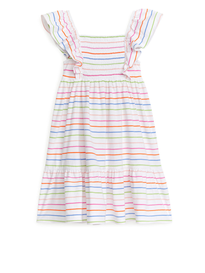 Multi-Stripe Smock Dress - White