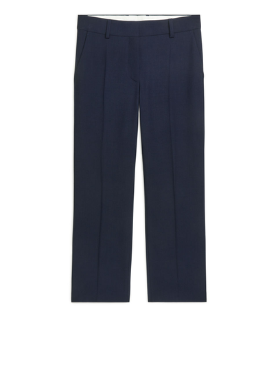 Cropped Wool Blend Twill Trousers - Blue